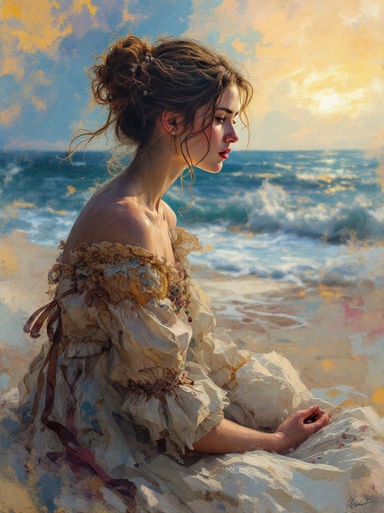 Eighteenth Century Woman Lost in Thought: Expressionist Pain...