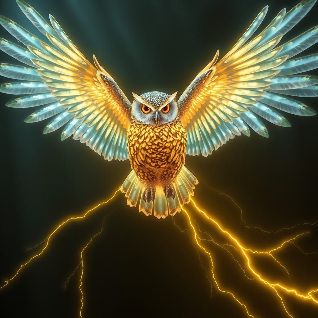 Ethereal Owl of Radiant Light and Yellow Lightning