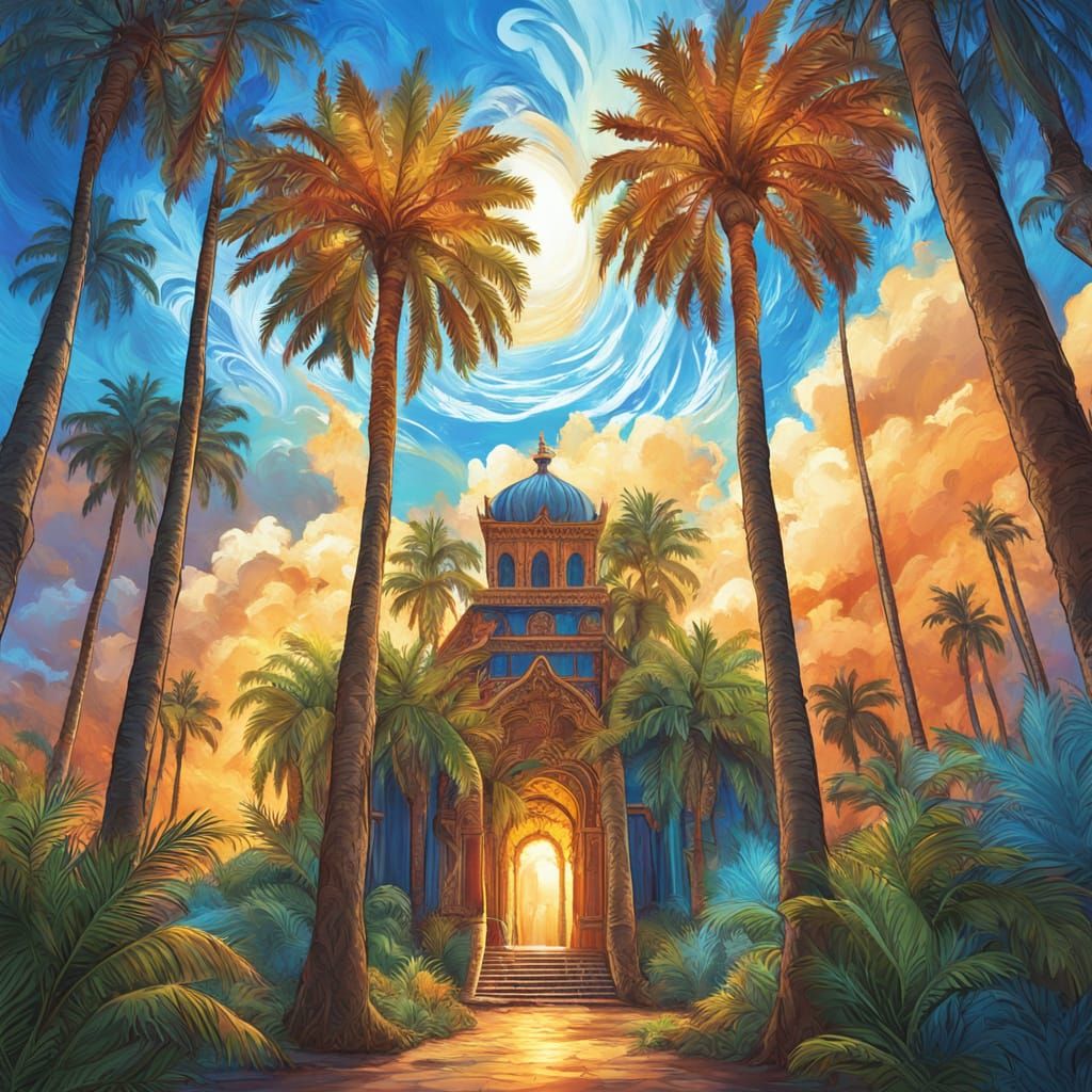 Man Under Palm Trees: Vibrant Digital Art