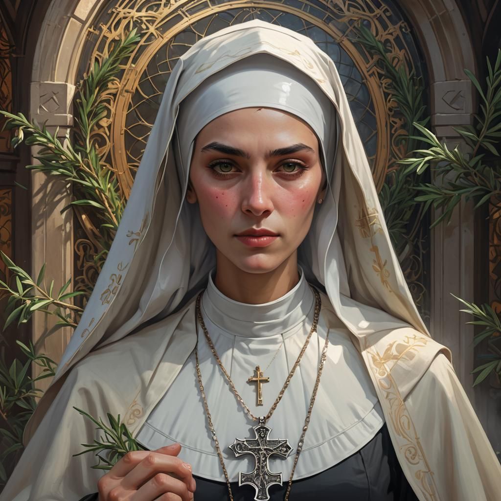Portrait of a Nun with Rosemary, Digital Art