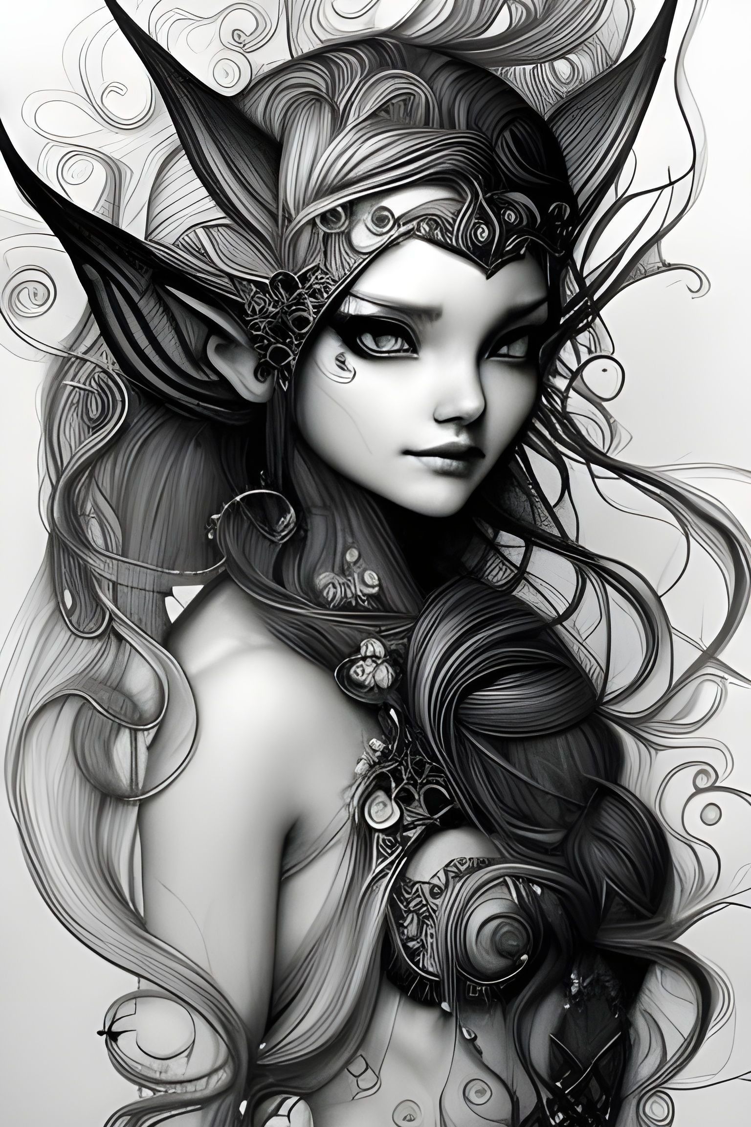 Detailed Pencil Sketch of a Summer Elf