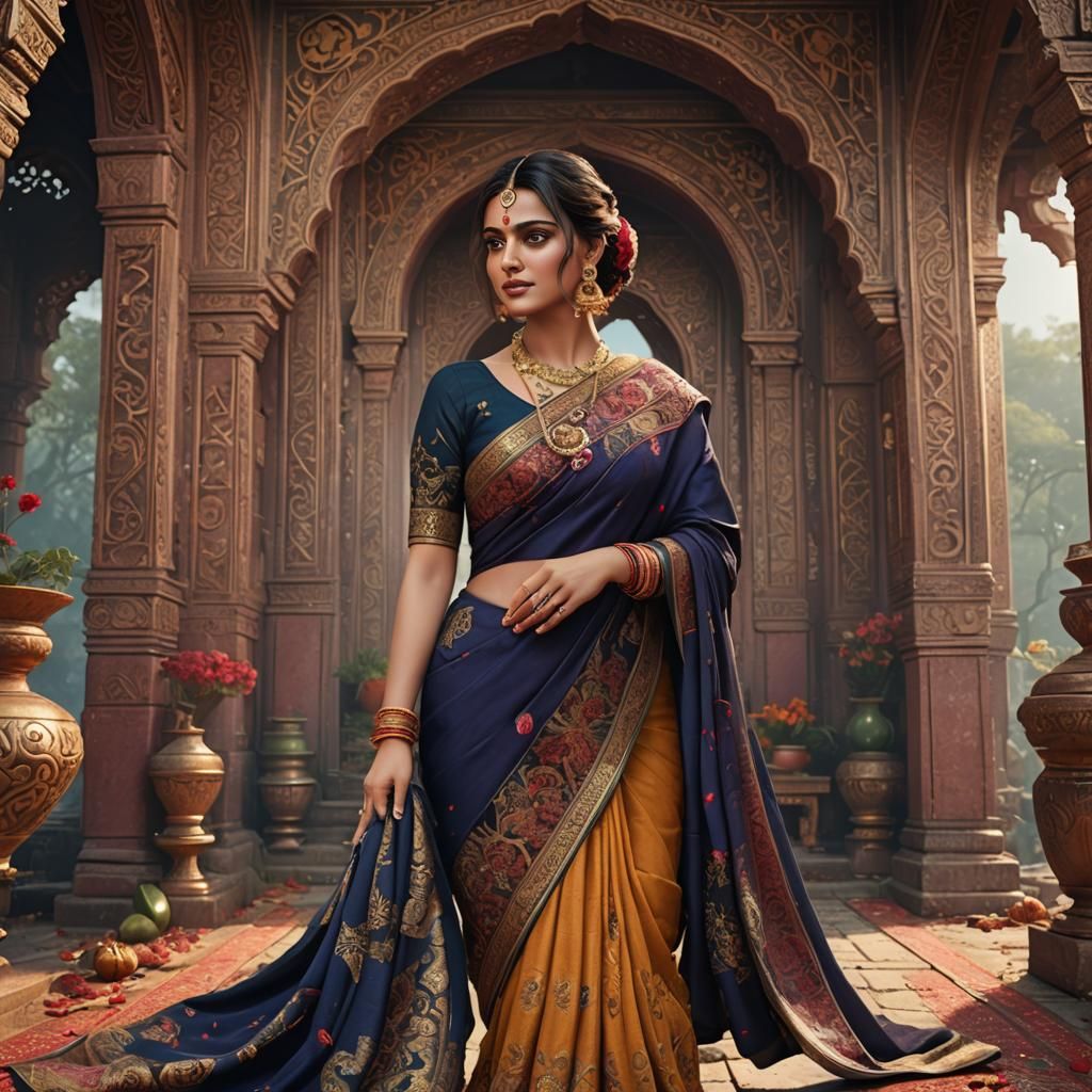 Detailed Saree Catalogue in Matte Painting Style