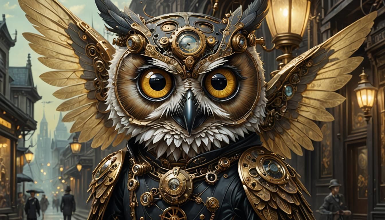 Steampunk Owl Fairy with Mecha Wings