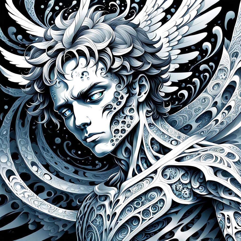 Man's Pain, Angel's Watch: Abstract 3D Vector Art