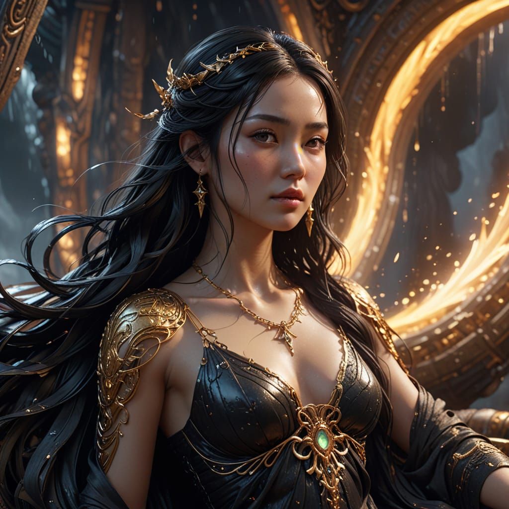 Serene Oriental Muse of Necromancy in Mystical Airplane