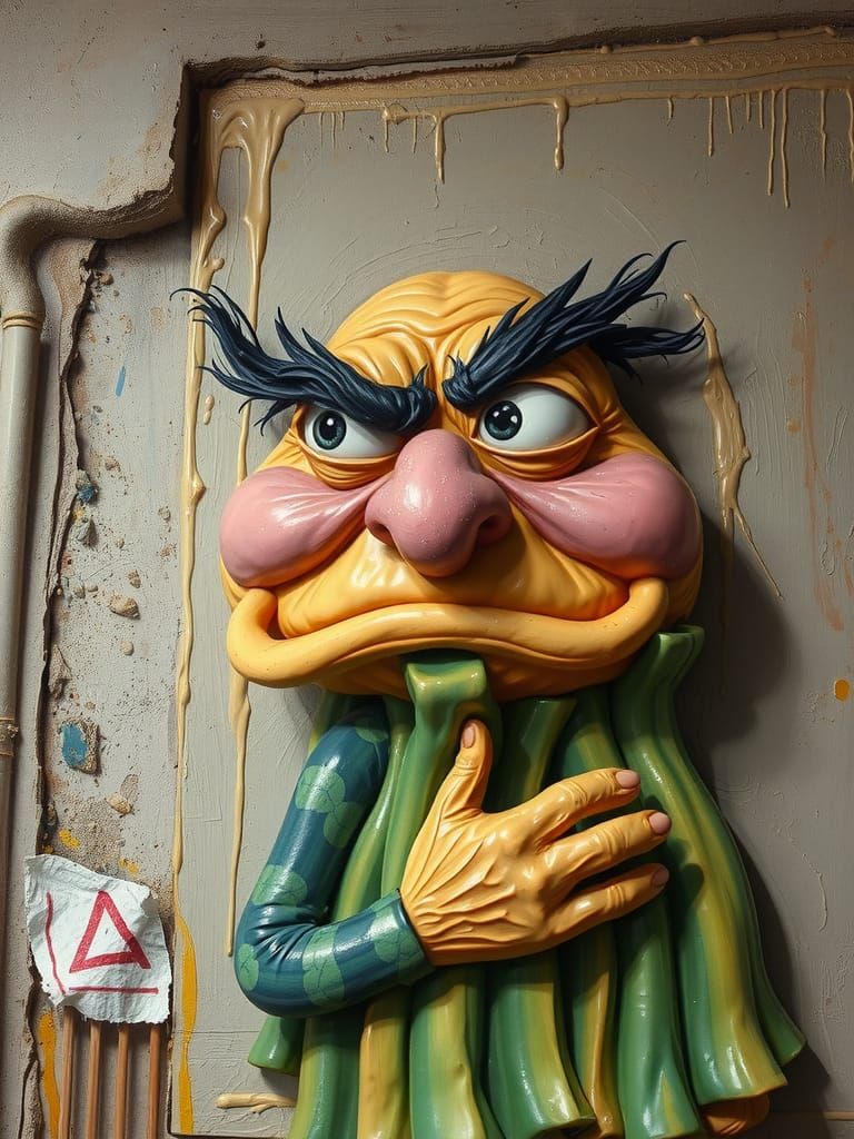 Grumpy Ms Zing in Abstract Dutch Pour Art