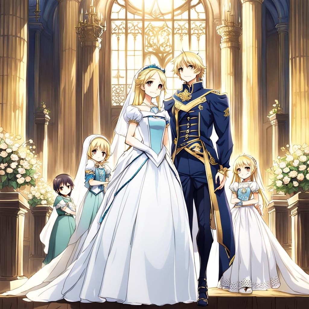 Anime Princess with Family in Manga Style