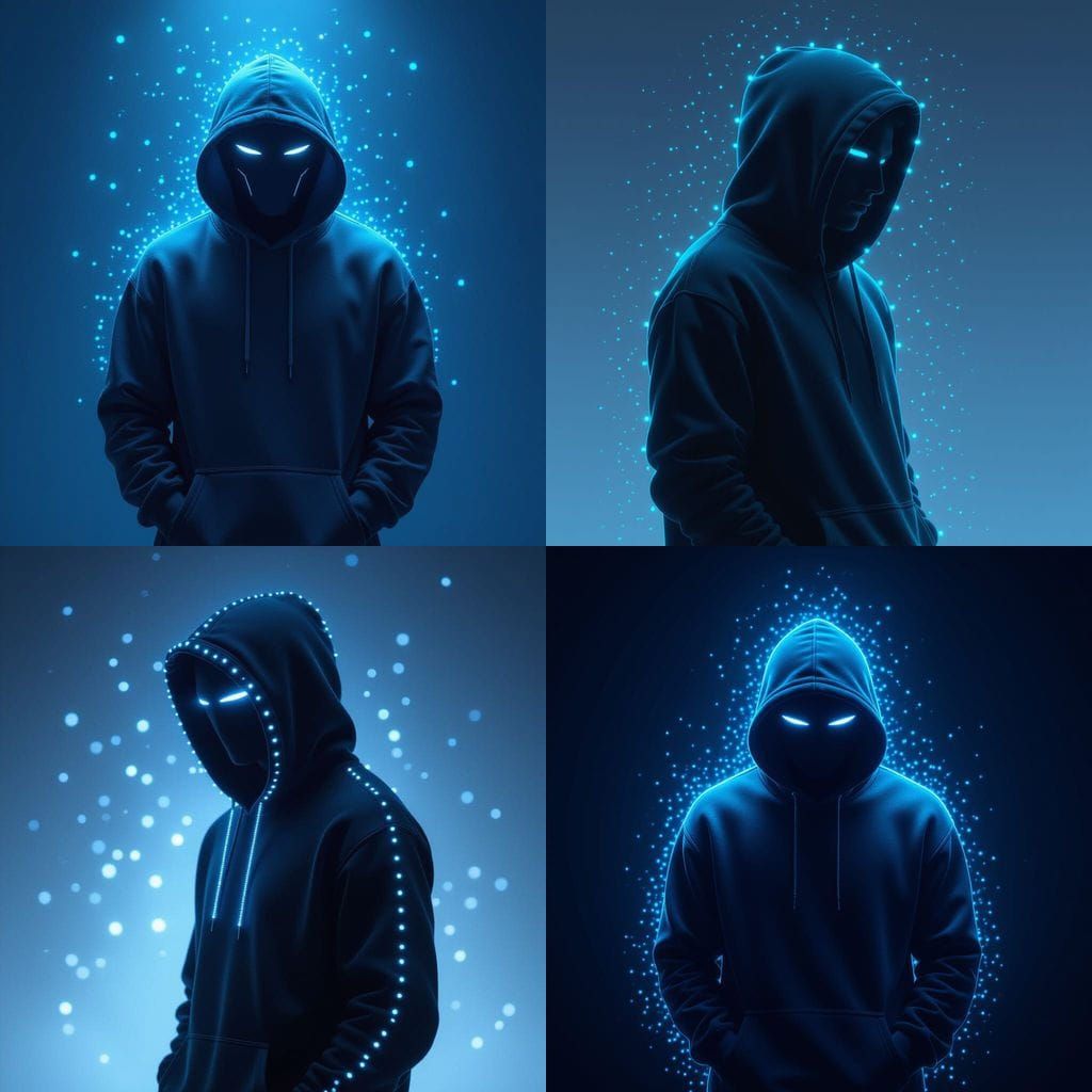 Cyberpunk Silhouette with Glowing Blue Aura