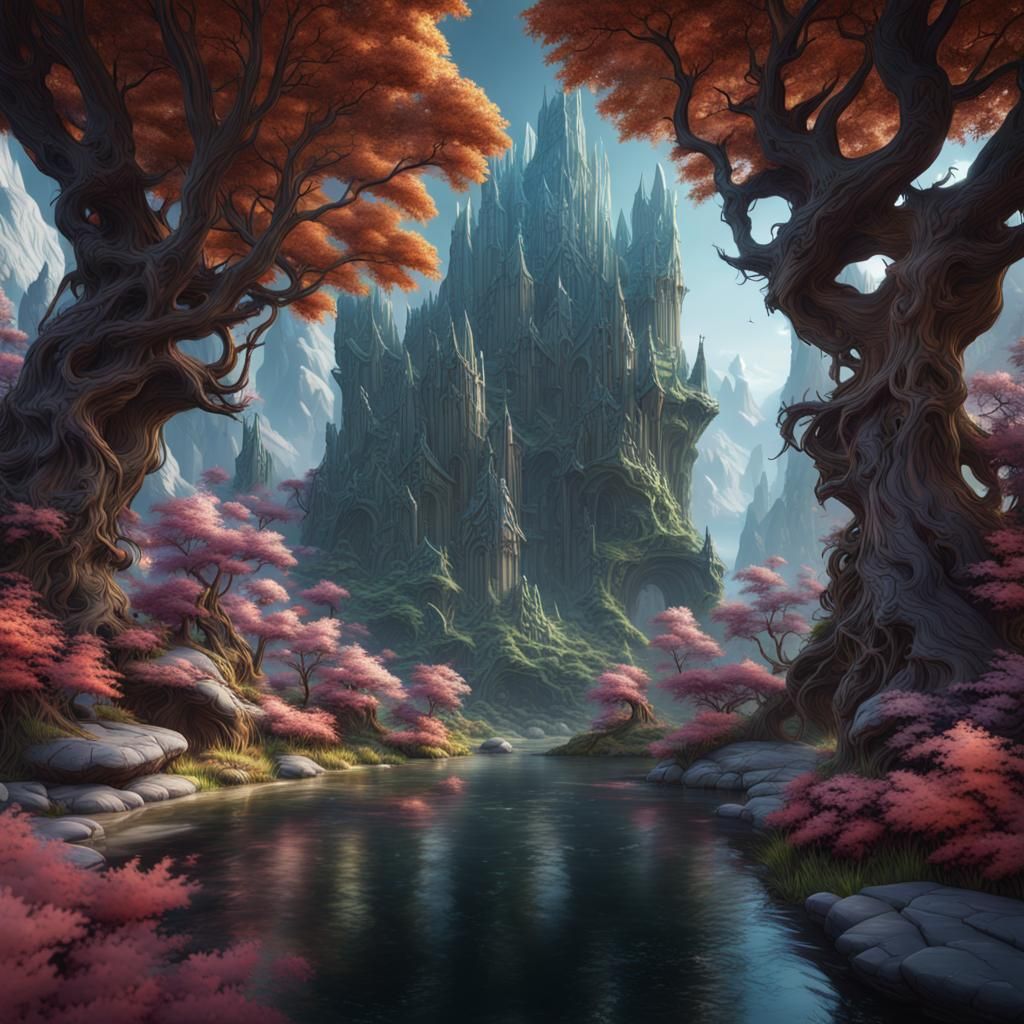 Enchanted Crystal Forest in Detailed Matte Painting