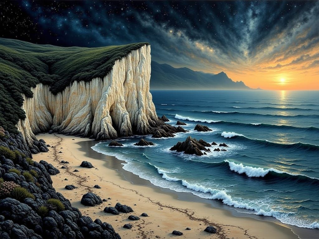 Surreal Nocturnal Seascape of Rügen's Chalk Coast