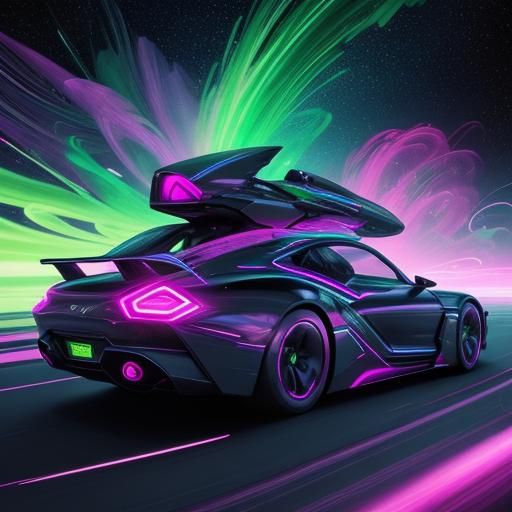 Futuristic Car Races Through Cosmic Nebula