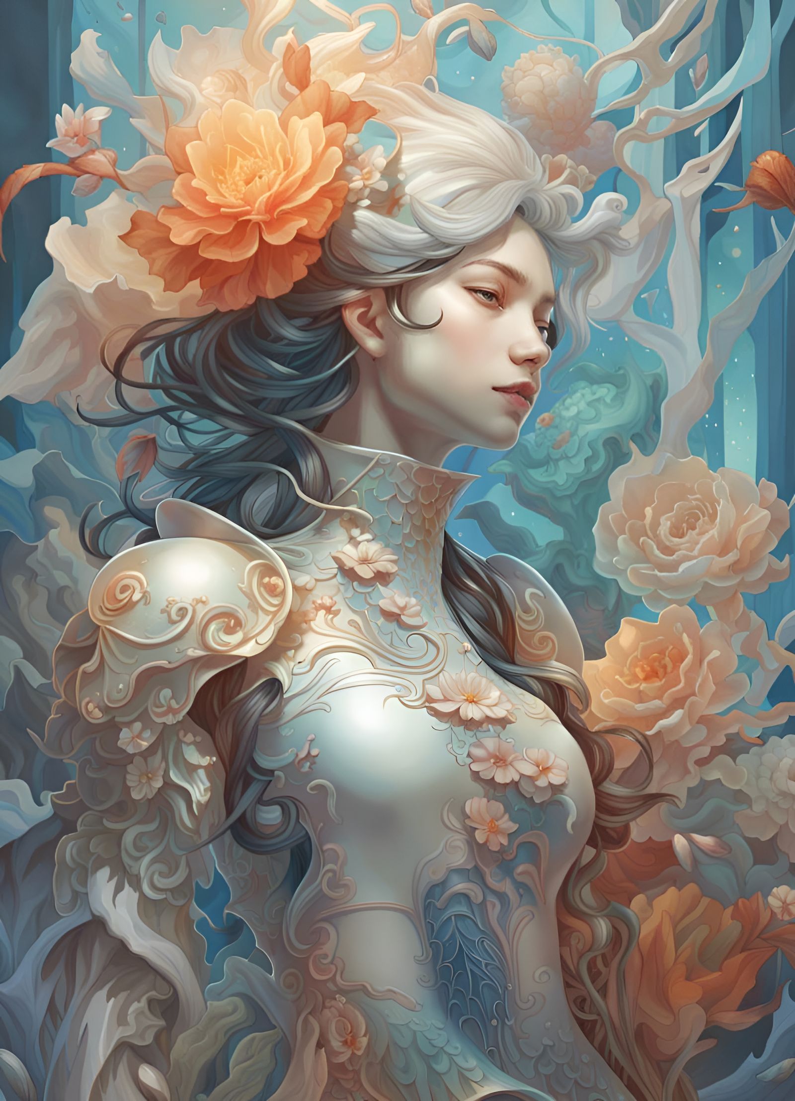 Hyperrealistic Knight of Flowers in Acrylic Style