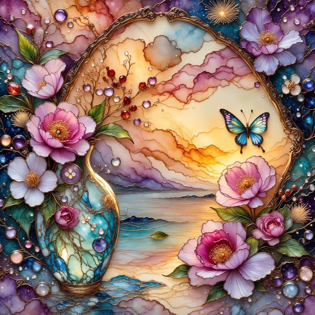 Luminous Japanese Lantern in Stained Glass Style