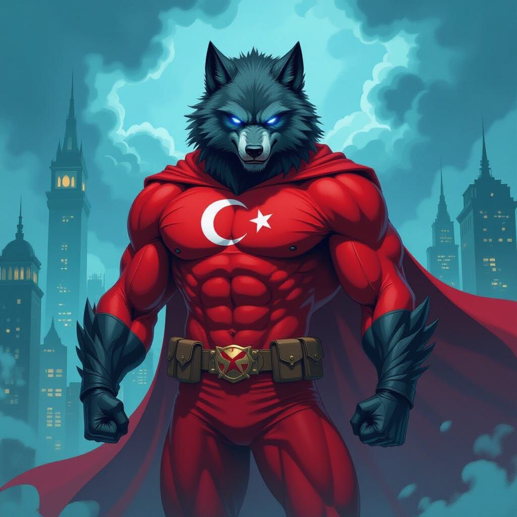Werewolf Superhero in Impasto Abstract Style