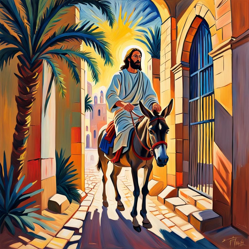 Jesus's Jerusalem Entry: A Fauvist Oil Painting