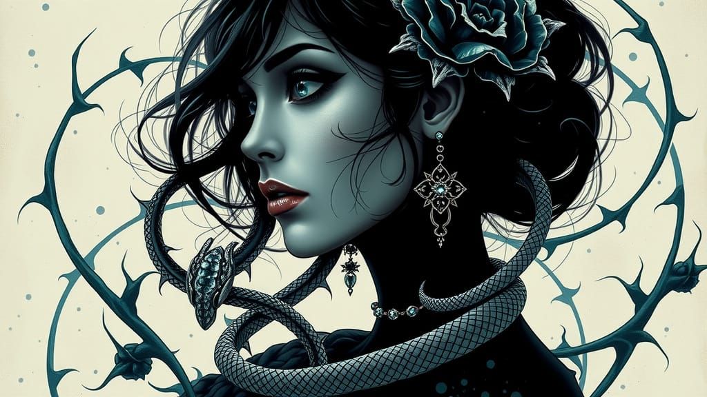 Ethereal Woman with Emerald Eyes in Art Nouveau Style