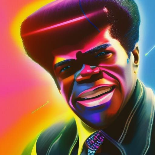 Cyberpunk James Brown Hyperrealistic Splash Art Portrait