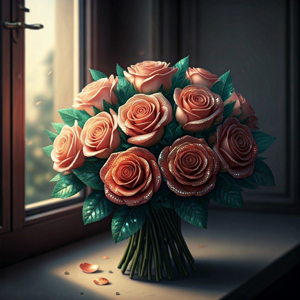 Bouquet of Roses in Sparkling Sequins