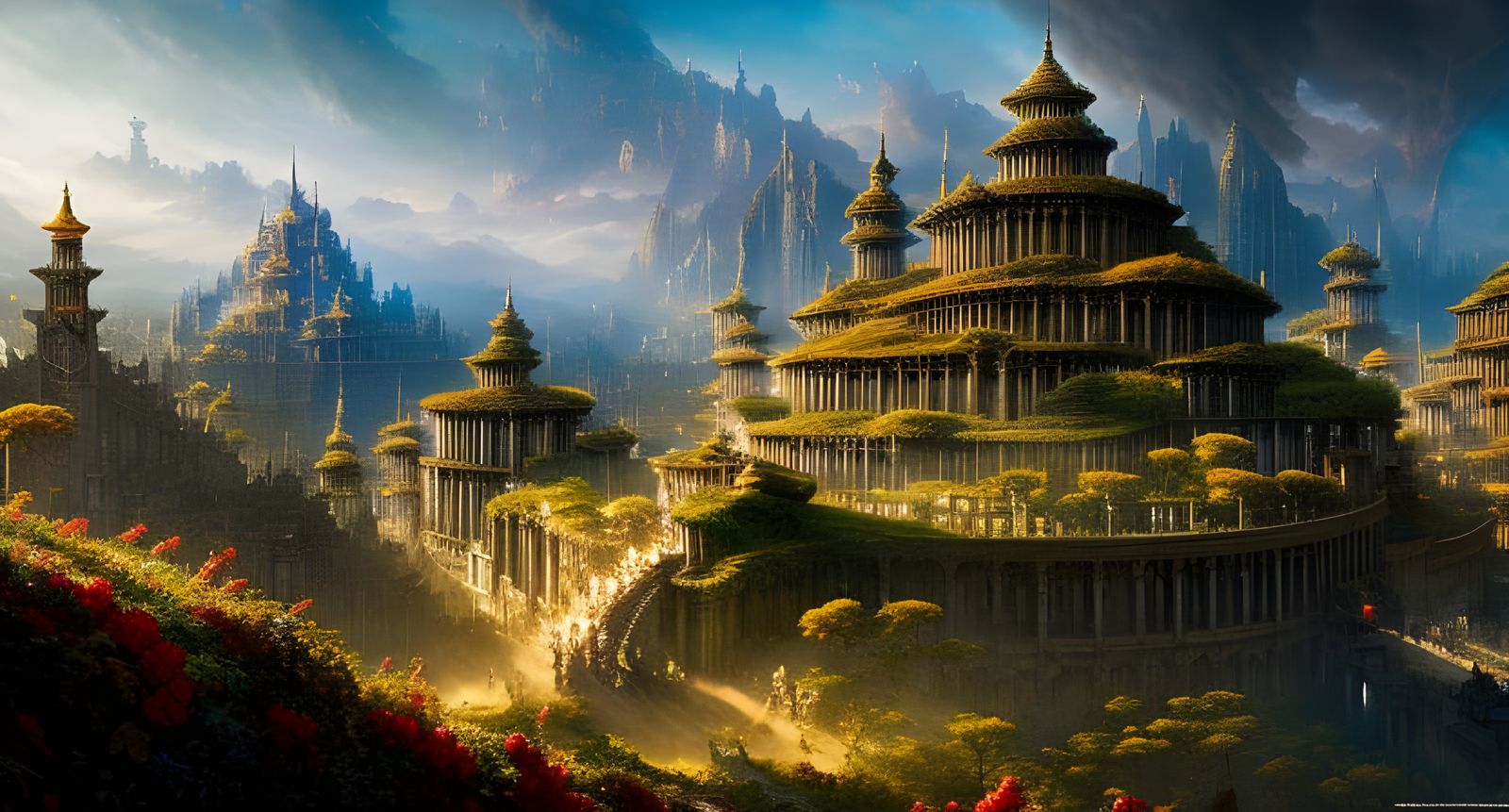 Top-View Flower Citadel in High Fantasy Style