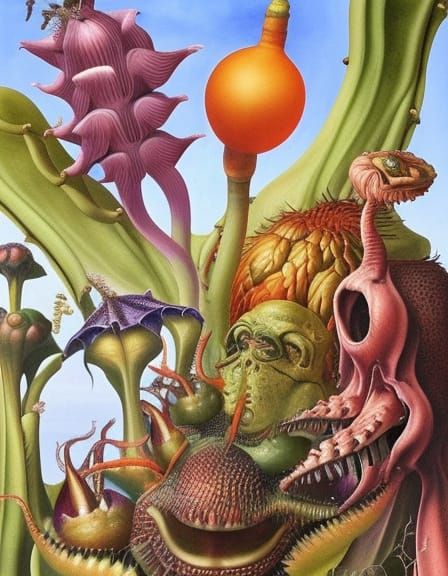 Surreal Botanical Illustration of Fantastic Creatures