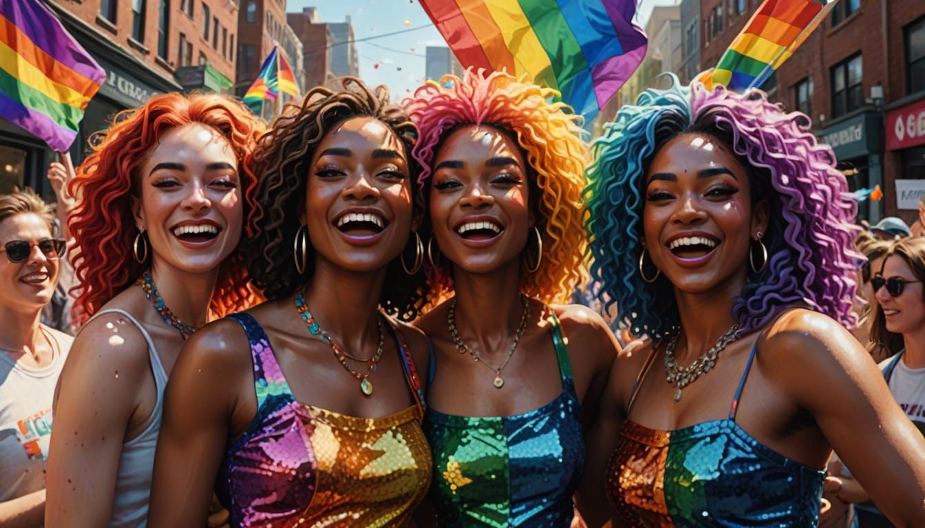 Vibrant Pride Parade Celebration in Hyperrealistic Digital A...