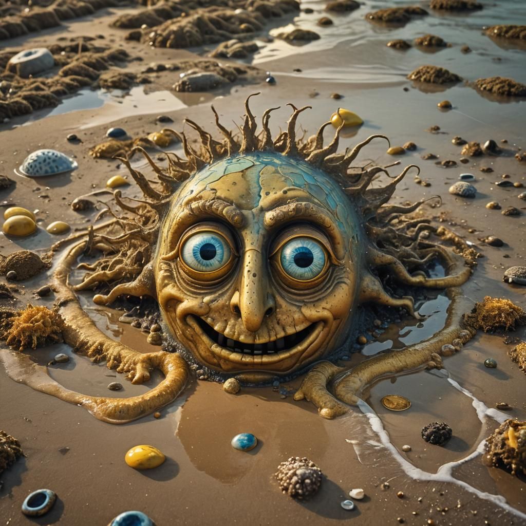 Surreal Bob Esponja on the Beach: A Dali-esque Vision