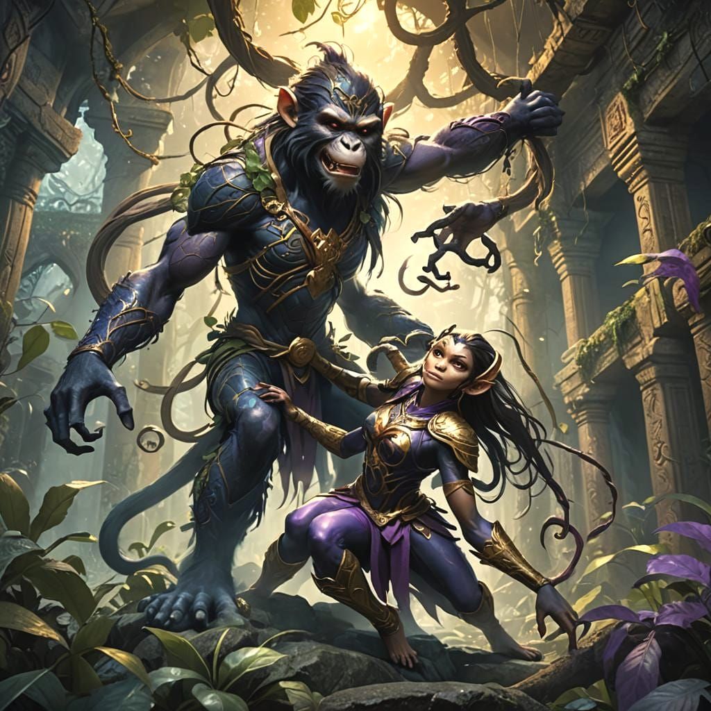 Monkey versus Spider Woman: Fantasy Concept Art