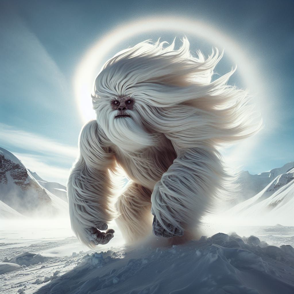 Majestic White Yeti Roaming Snowy Mountains