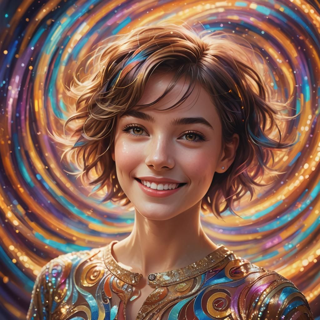 Dreamy Portrait of Smiling Woman in Fantasy Art Style