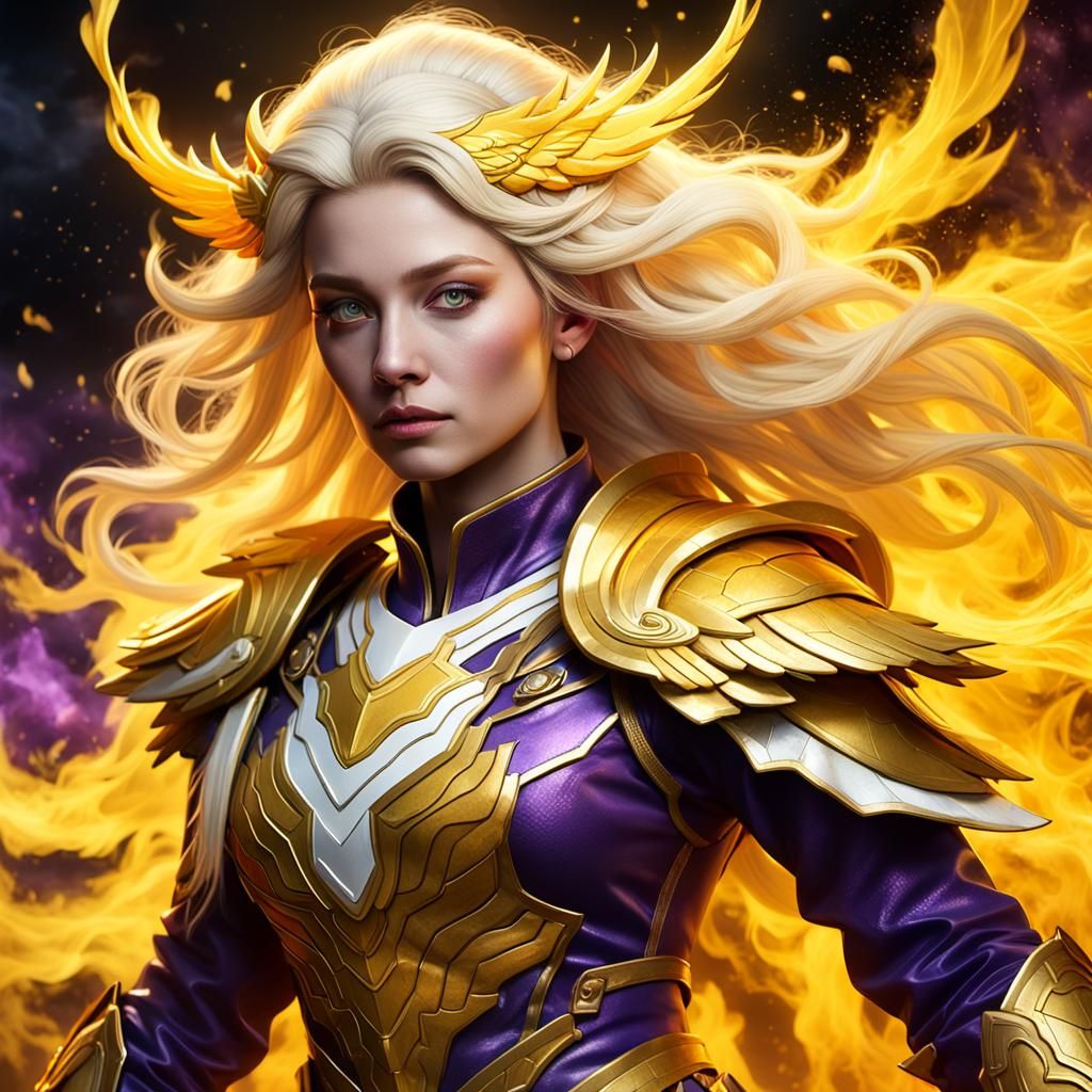 Thunder Phoenix Woman Portrait in Art Nouveau Style