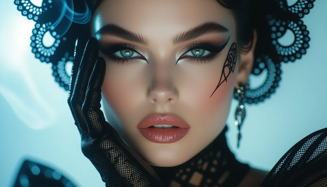 Zaya's Face with Latex, Lace, and Metallic Accents