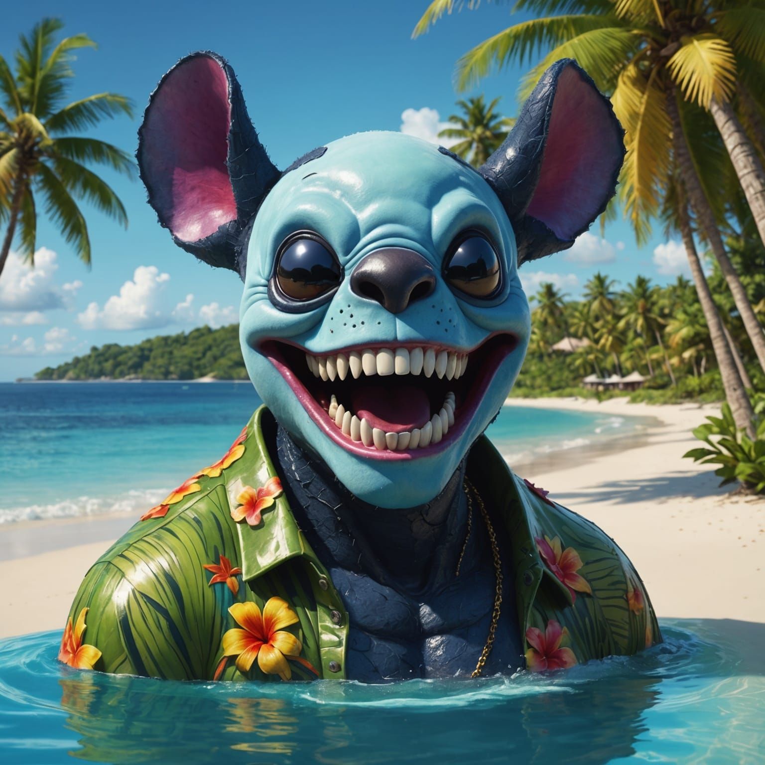 GHOSTFACE AS stich on a tropical island