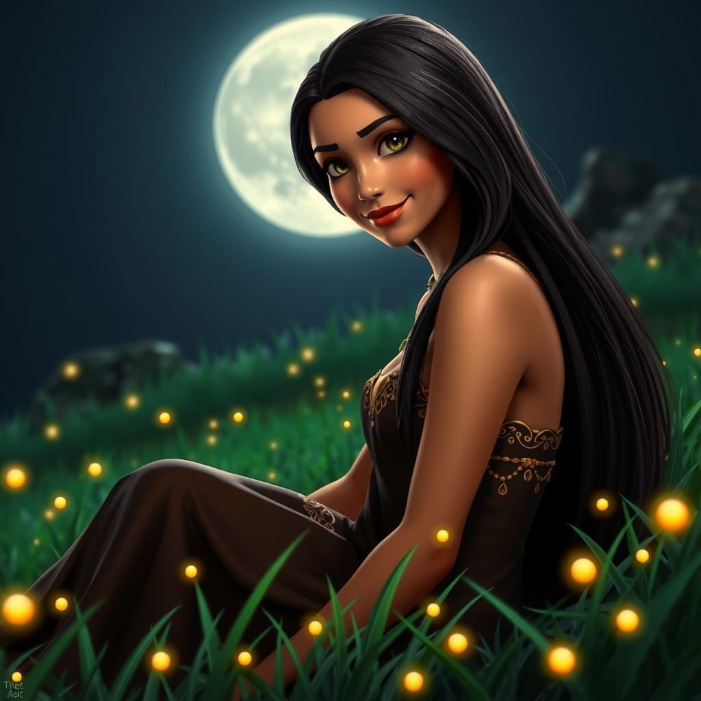 Pocahontas in Embroidered Gown, Hyperdetailed Portrait