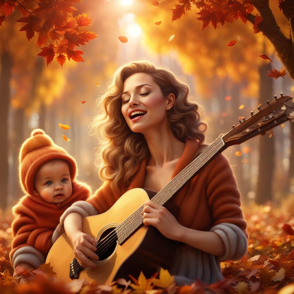Mother Sings to Baby in Autumn Sunshine