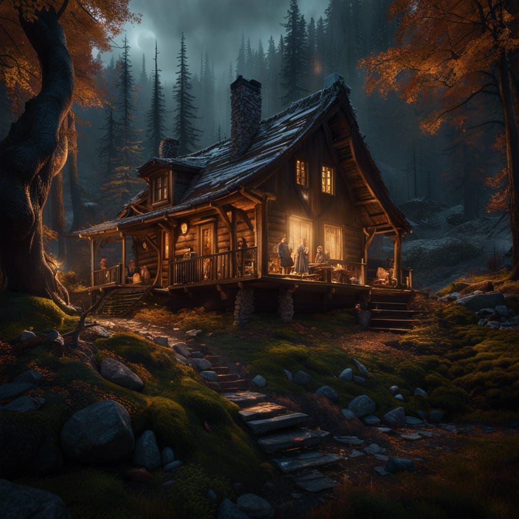 Cozy Cabin in Magical Woods: Hyperdetailed Digital Art