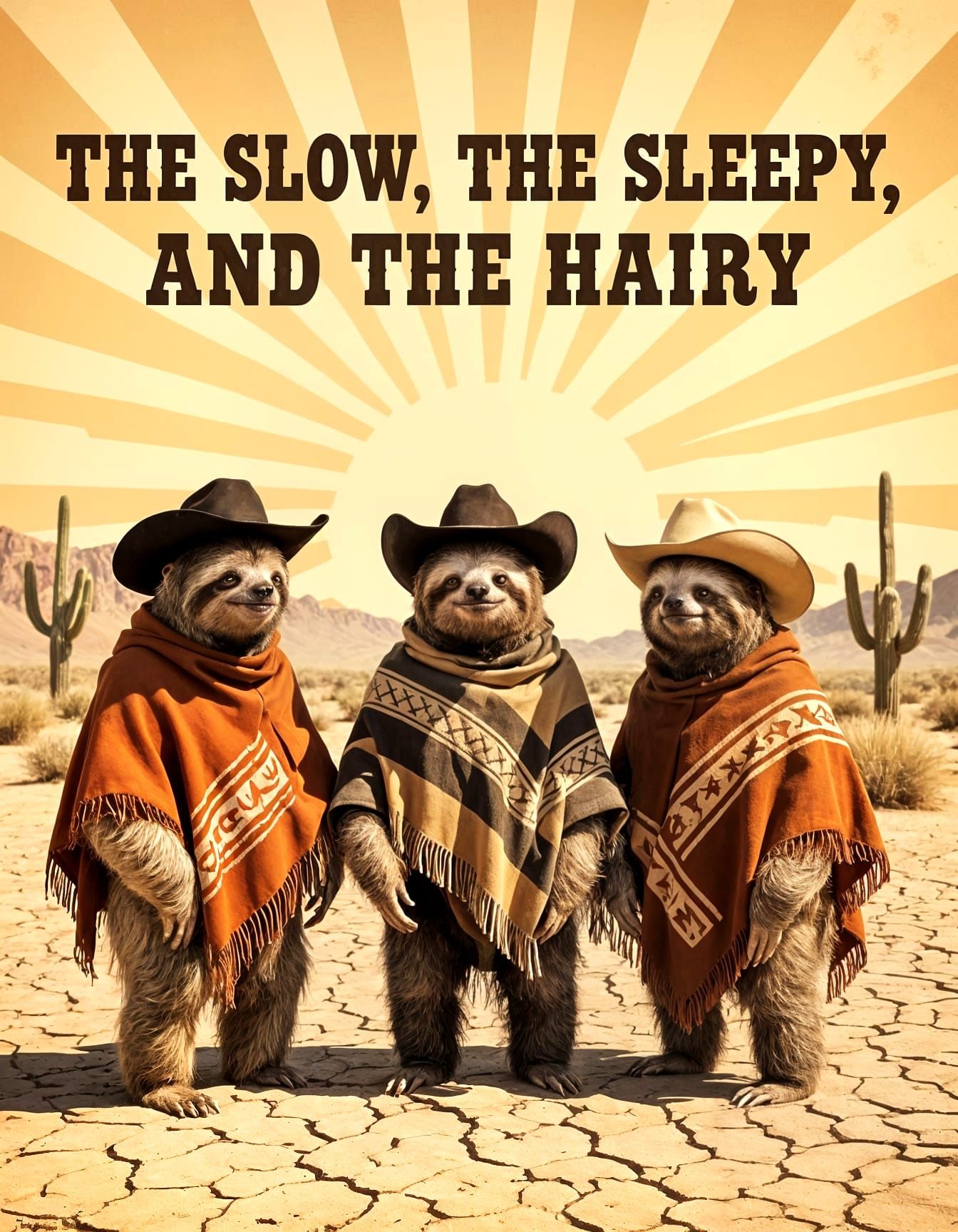 Sloths in Cowboy Hats on Western Plains