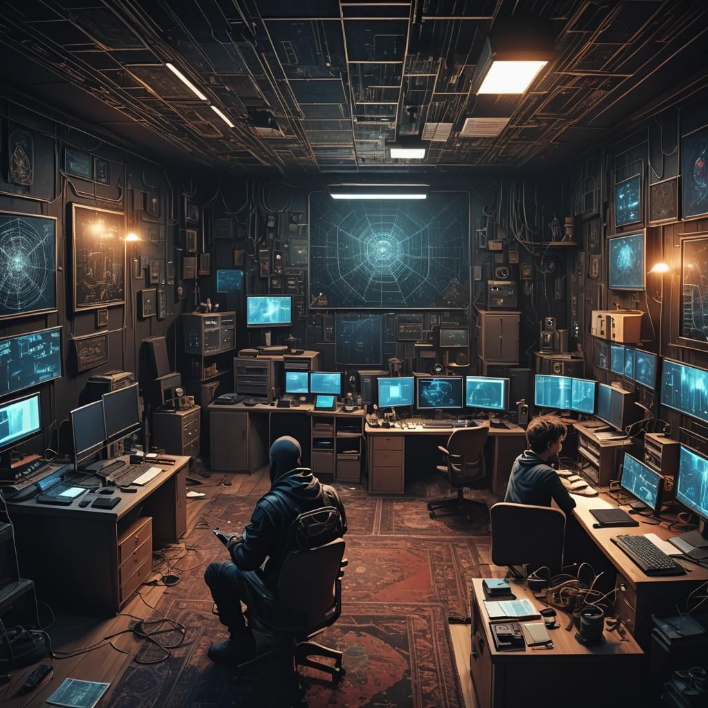 Darkweb Hackers in Internet Room: Digital Matte Painting