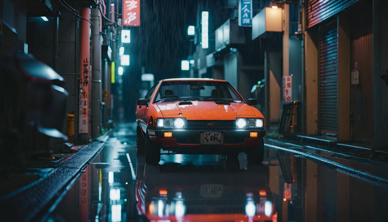 Neon Tokyo Alley at Night in Cinematic Style