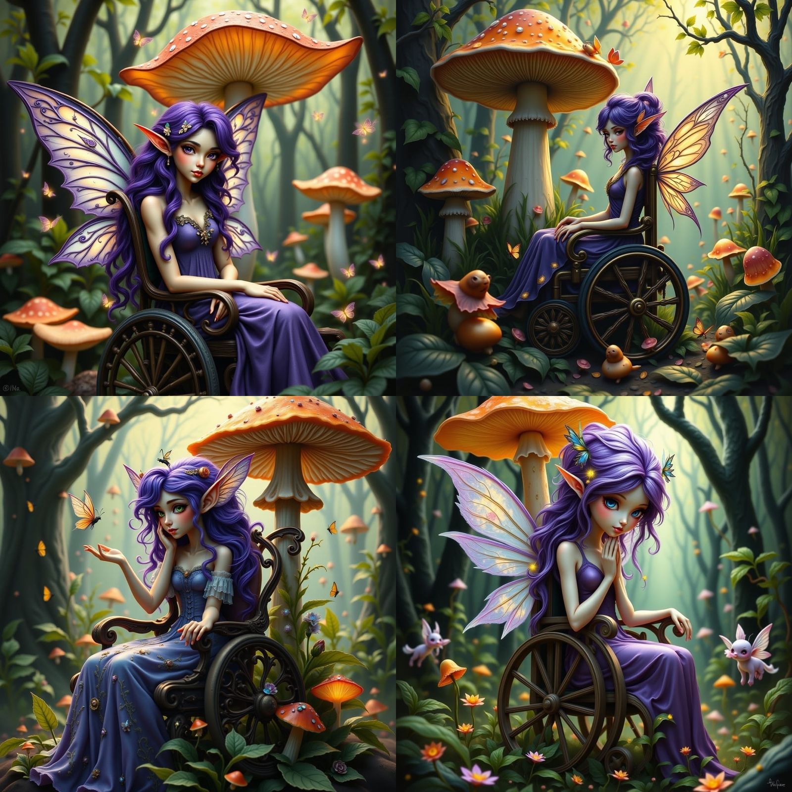Whimsical Fairy in Victorian-Style Wheelchair with Biolumine...