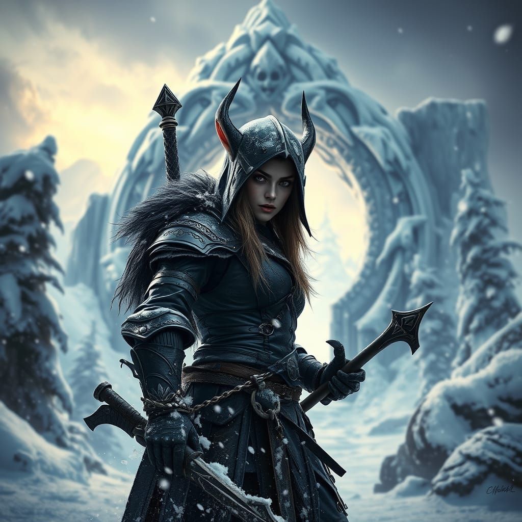 Night Elf Rogue Guards Frozen Portal in Dark Fantasy Art