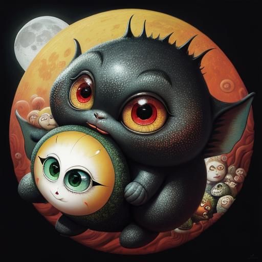 Surreal Faces with Enormous Eyes in Rich Colors