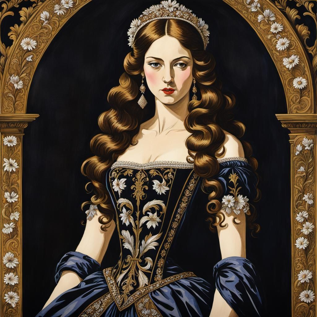 Bohemian Gothic Princess in Gouache and Ink Print