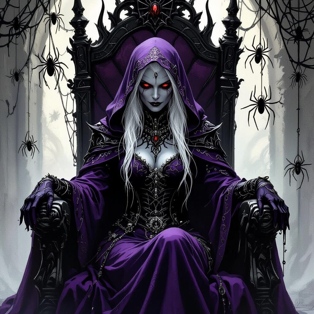 Aged Drow Matron Mother of Lolth in Gothic Fantasy Style