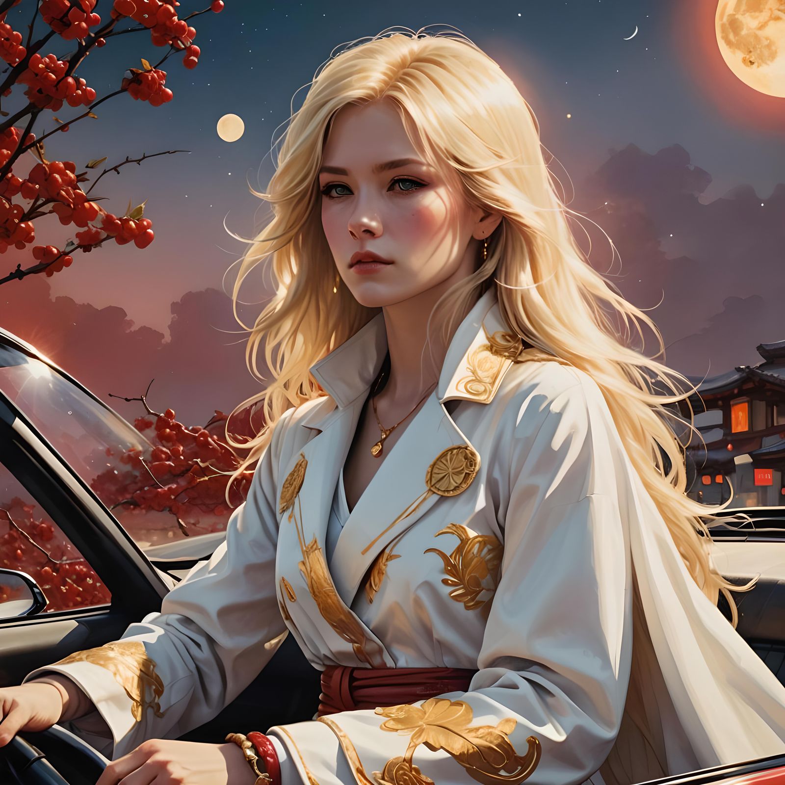 Woman Driving a Red Nissan 280zx