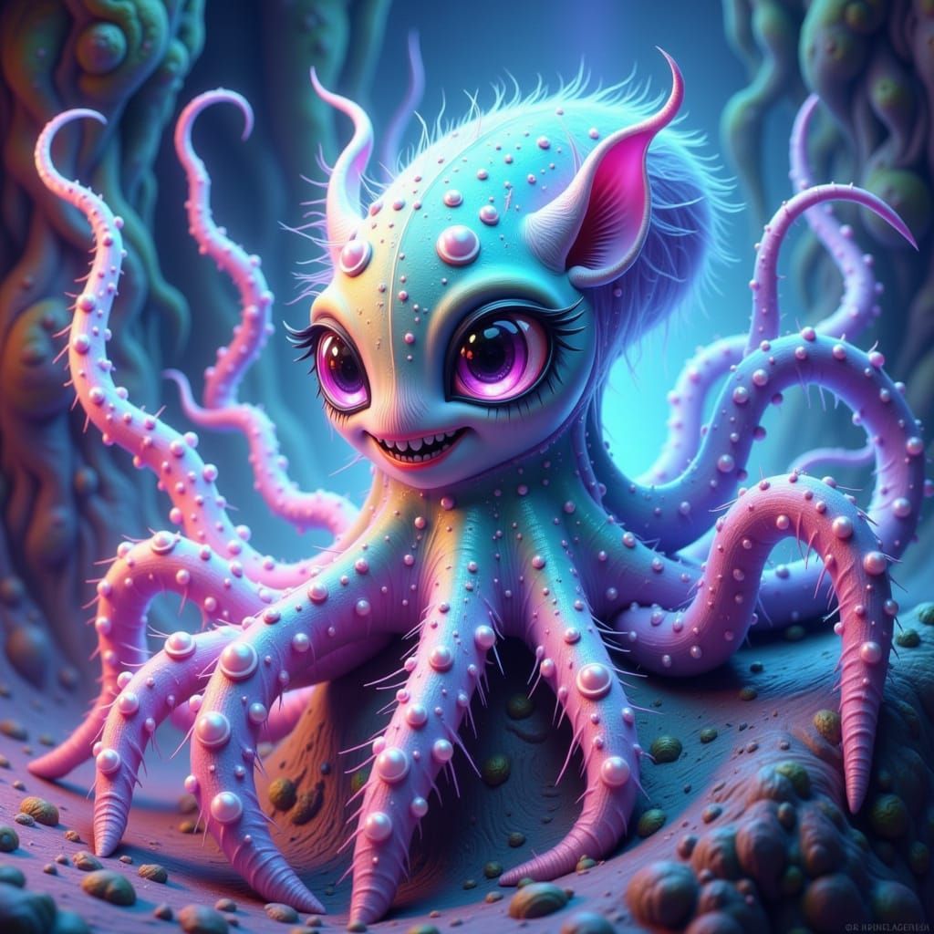 Ethereal Octo-Spider Hybrid in Pastel Jumpsuit, Radiant with...