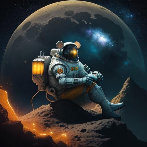 Astro Mouse on the Moon: Fantasy Concept Art