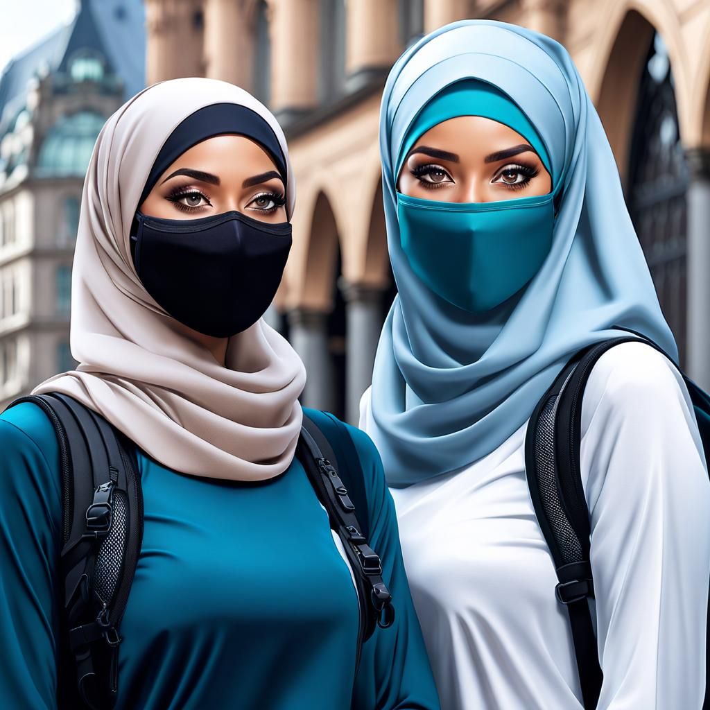 Hijabi Women Hiking in Frankfurt: Hyperdetailed Portrait