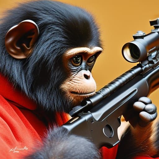 Chibi Chimpanzee Sniper Portrait in Polychromatic Spray Pain...