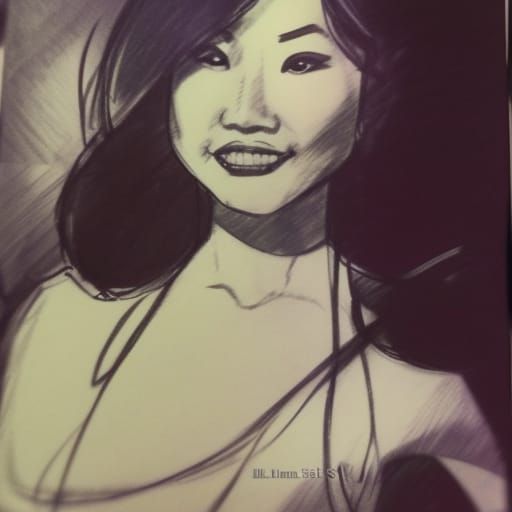 Asian Woman as Miss America: Sienkiewicz-Style Sketch