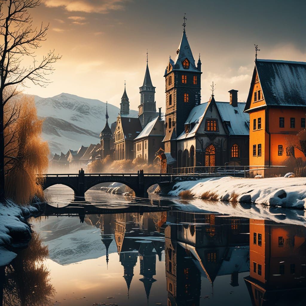 Steampunk Templars March on Frozen Lake